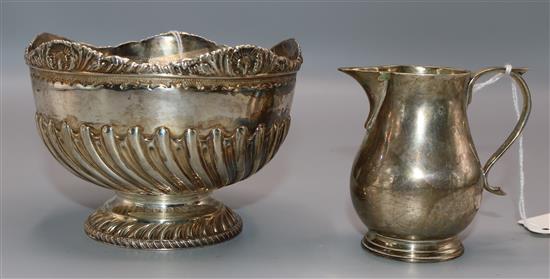 Silver presentation miniature rose bowl and a sparrow beak cream jug